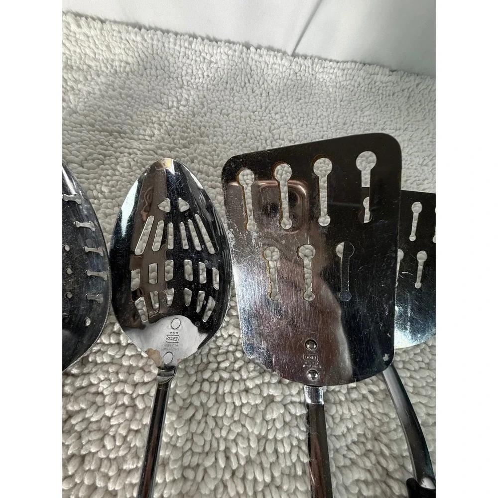 Vintage Ekco Kitchen Utensil‎ Set 8pc Black Handle Chromium Plated USA Made